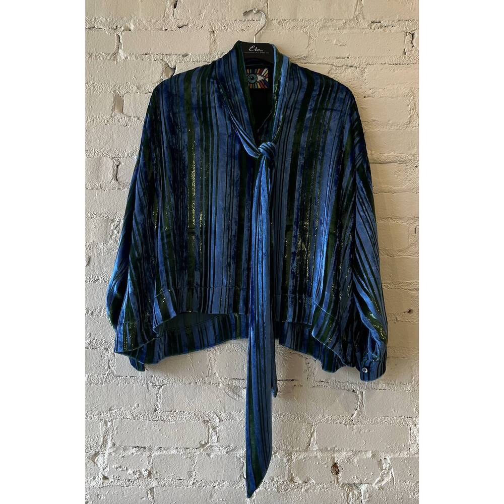 NEW LIBERTINE women's lines velvet tie blouse in green, blue